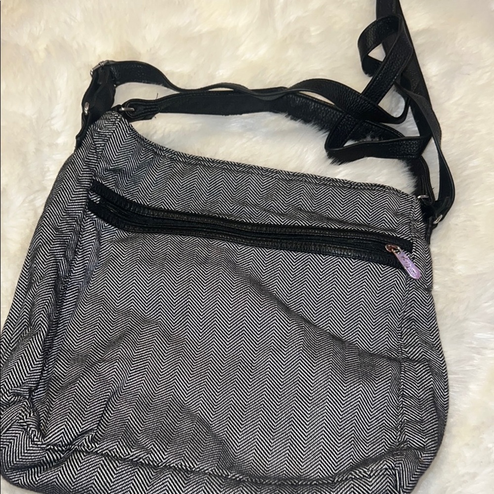 Thirty-One Black and White Crossbody Bag with Adjustable Strap